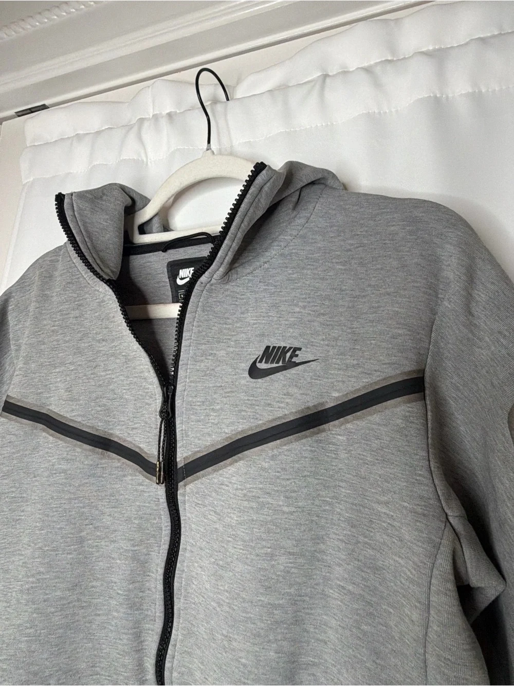 Nike Light Gray Tech Zip Hoodie with Black Accents